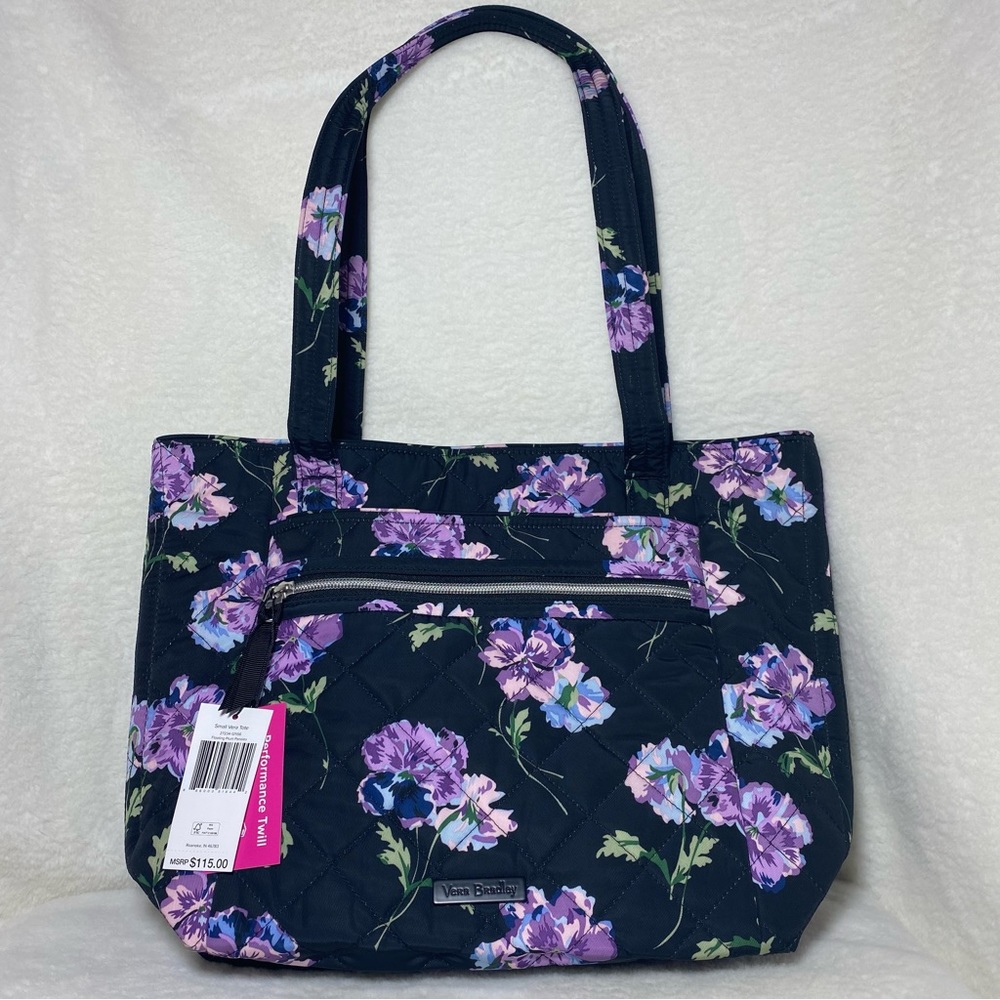 Small Vera Tote Bag in Performance Twill Floating Plum Pansies